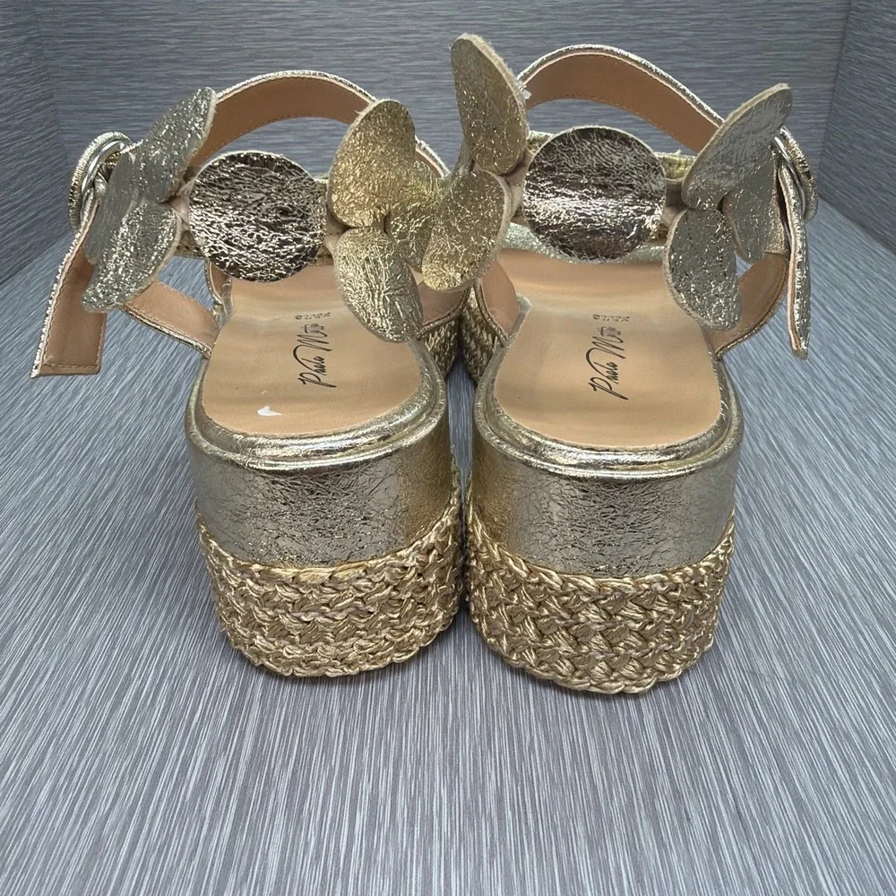 Paolo Mattei Gold Espadrille Platform‎ Sandals Italy EU 39 US 8 Resort Wedding